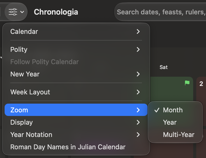The Zoom submenu in View Options.